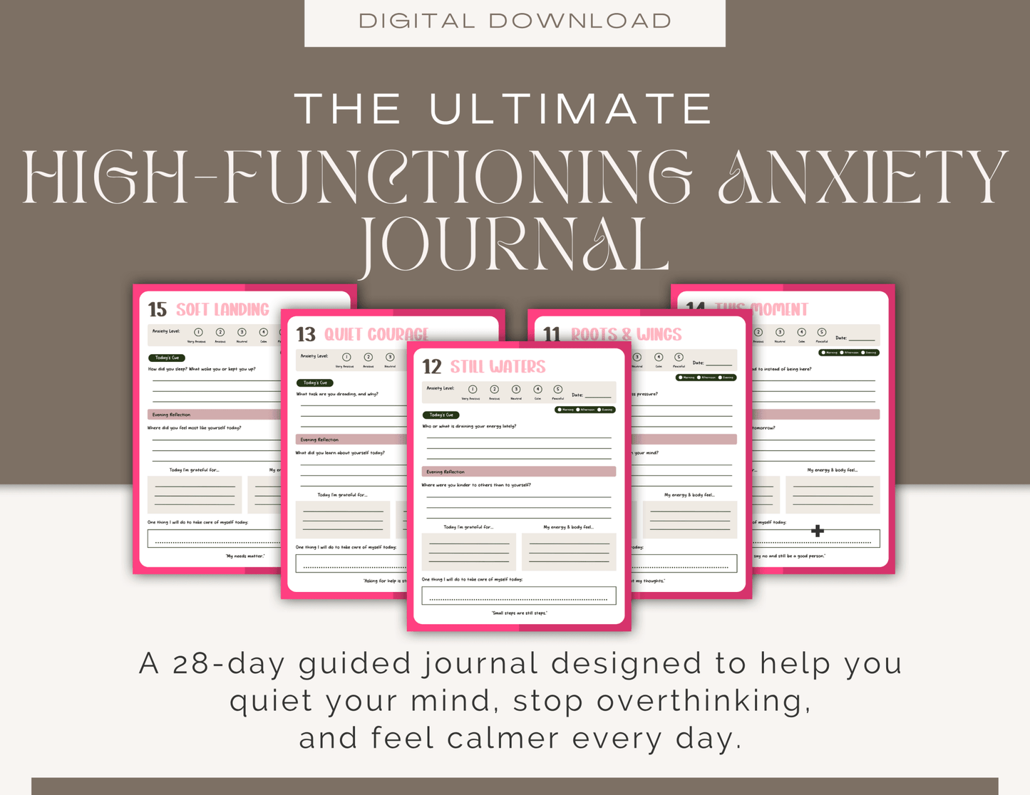 A 28-Day Guided Journal to Quiet Your Mind, Ease Overthinking & Find Calm Again - Evening Serenity
