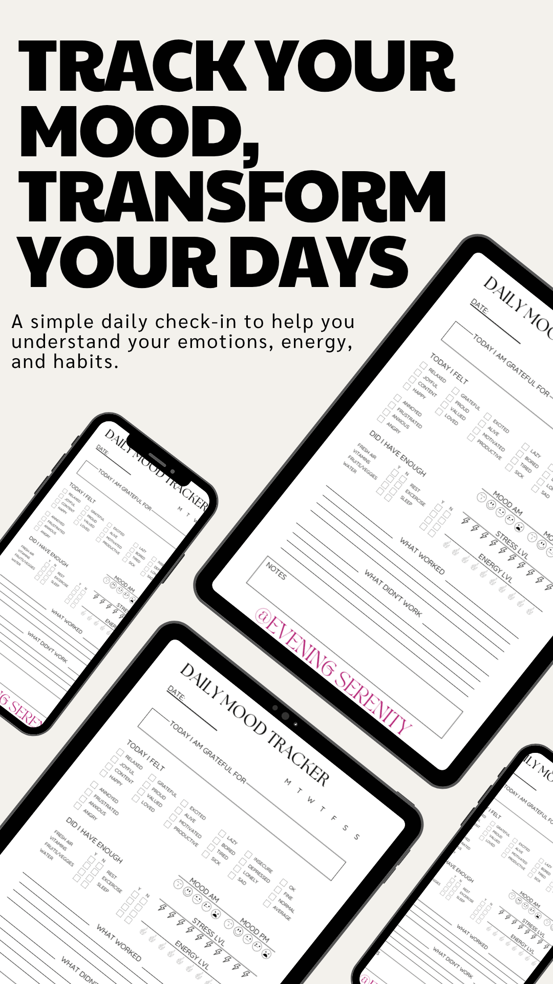 The 7-Day Mood & Stress Pattern Tracker - Evening Serenity
