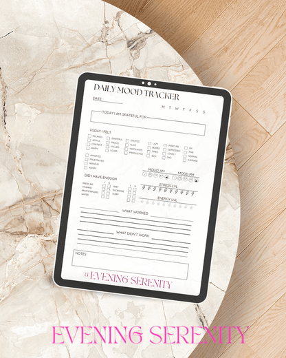 The 7-Day Nervous System Check-In Printable Daily Mood & Stress Tracker - Evening Serenity