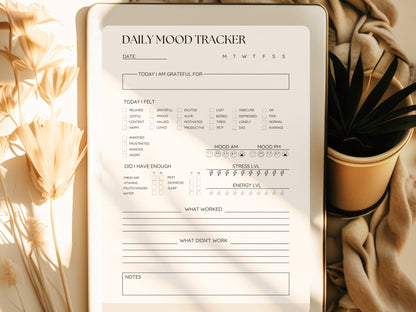 The 7-Day Nervous System Check-In Printable Daily Mood & Stress Tracker - Evening Serenity